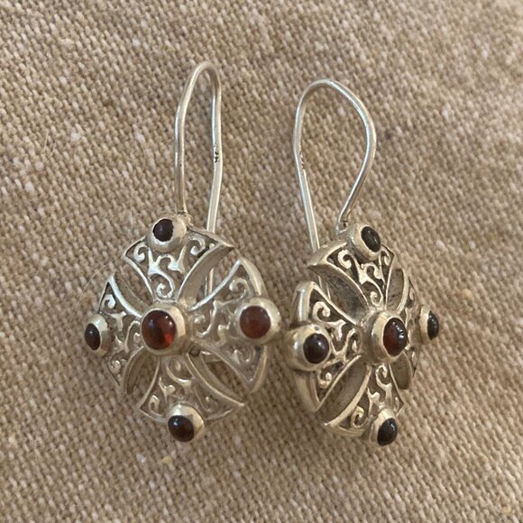 Sterling Silver & Garnet Earrings - Picture 6 of 12